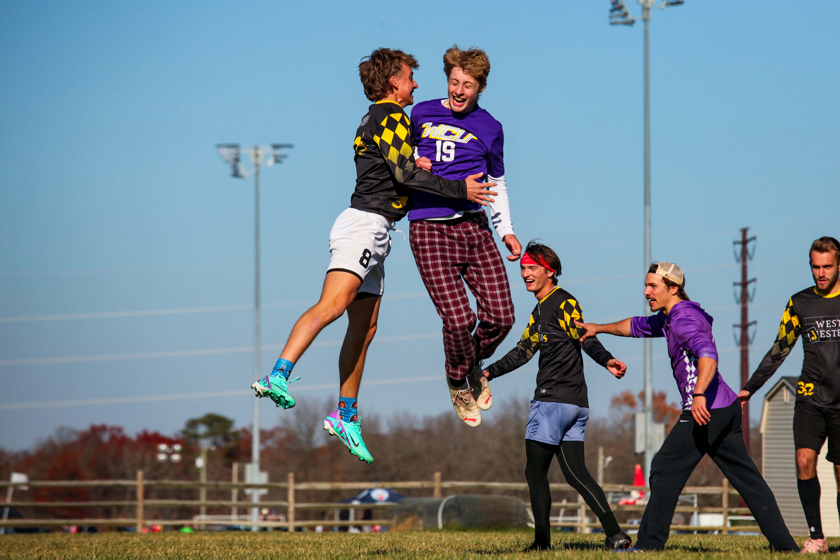 West Chester players chest bump